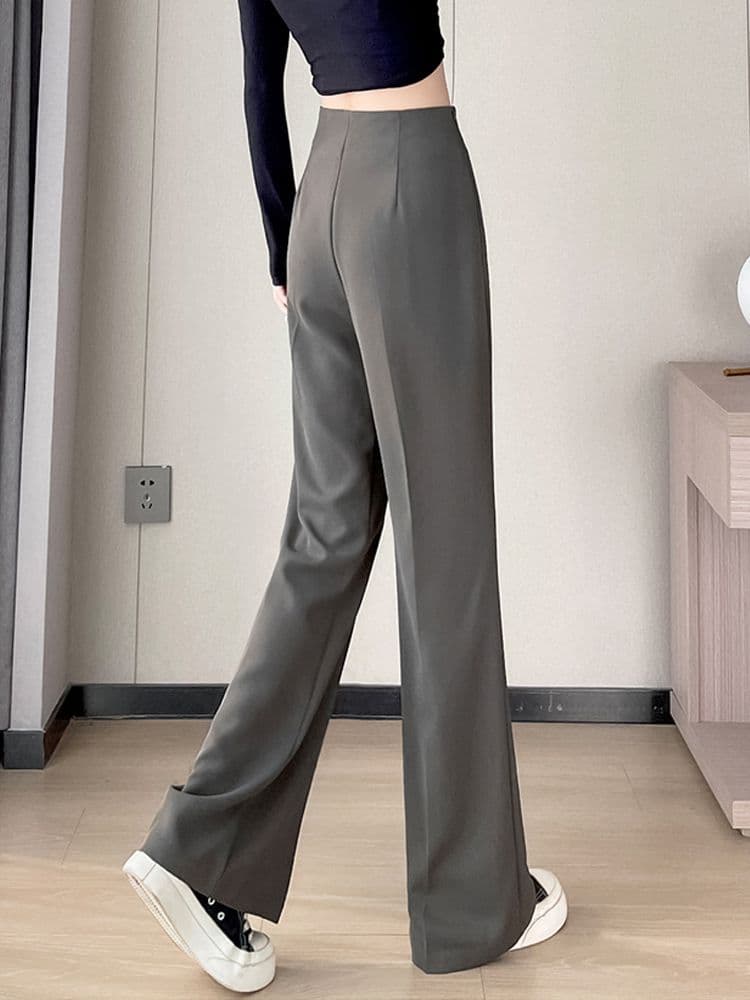 美シルエット センタープレス スラックスパンツ シンプルファッション