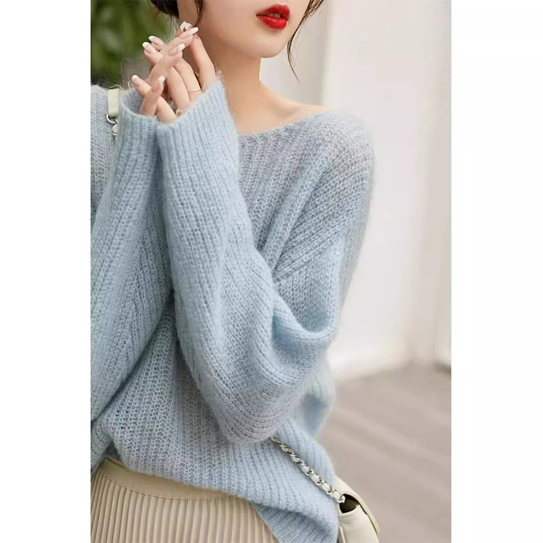 上質モヘア混ふんわりニット シンプルファッション