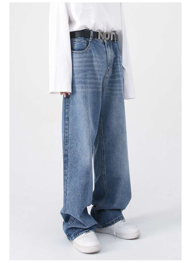 個性派ワイドデニムパンツ シンプルファッション