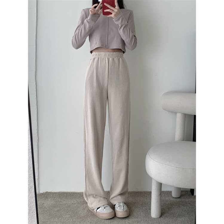 シンプルファッションパンツ シンプル ワイドレッグ ハイウエスト パンツ
