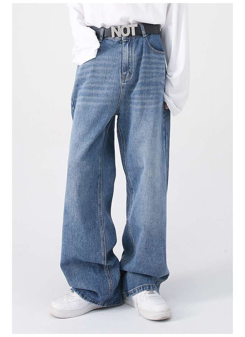 個性派ワイドデニムパンツ シンプルファッション