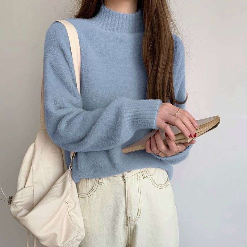 ふわもこモックネックプルオーバー シンプルファッション
