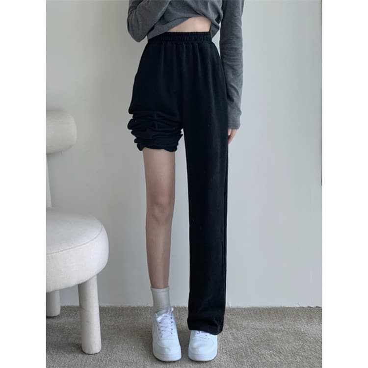 シンプルファッションパンツ シンプル ワイドレッグ ハイウエスト パンツ