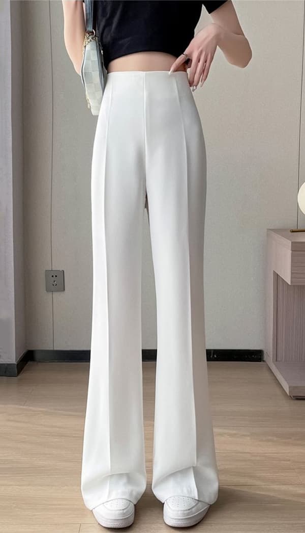 美シルエット センタープレス スラックスパンツ シンプルファッション