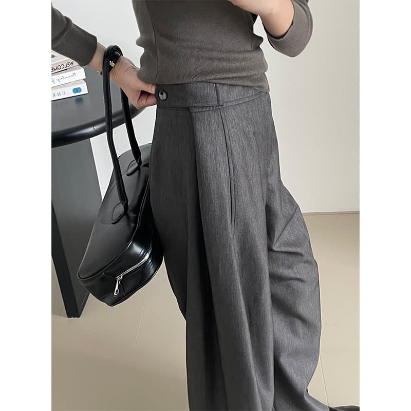 シンプル デザイン ゆったりワイドスラックス シンプルファッション