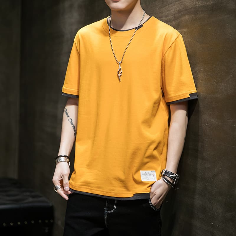 シンプルファッション レイヤード風シンプル半袖Tシャツ