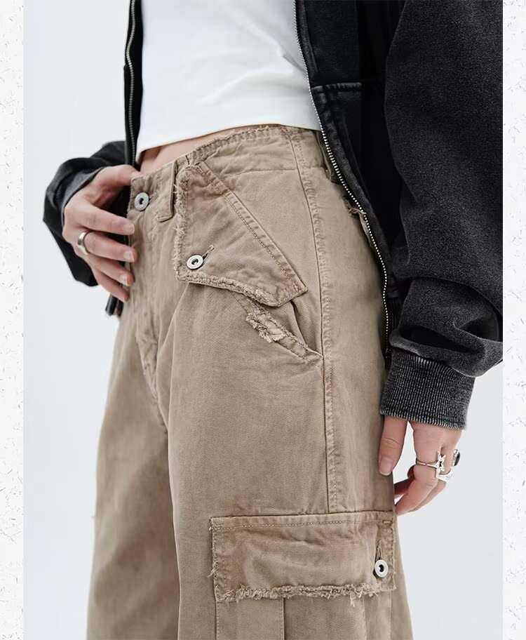 カーゴポケット付きワイドパンツ シンプルファッション