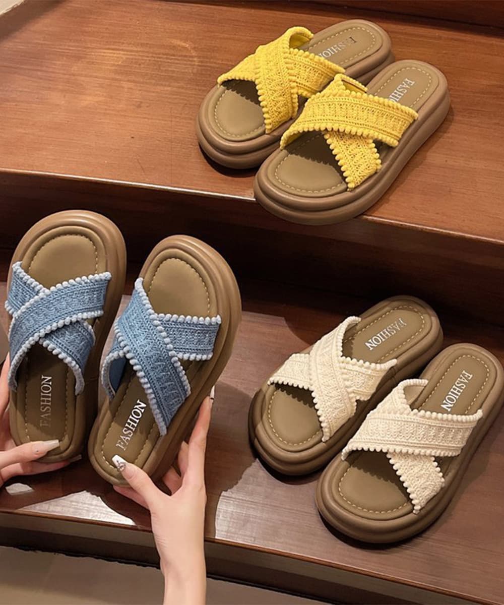 シンプルファッション 厚底クロスサンダル レディース 編み込み風