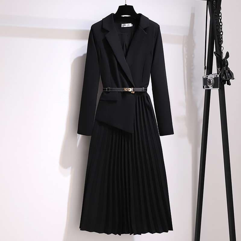 プリーツジャケットワンピース シンプルファッション