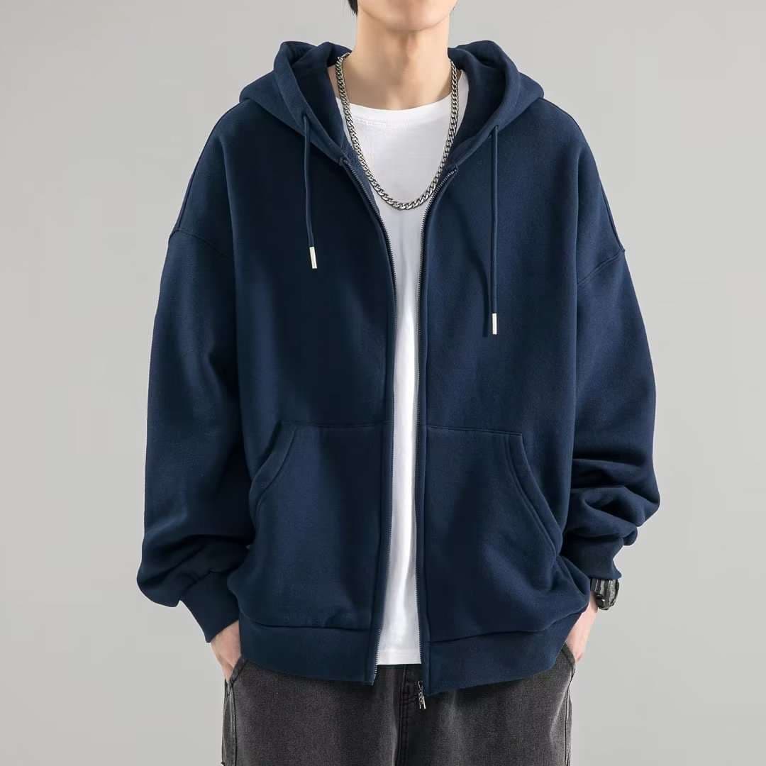 無地ジップパーカー シンプルファッション