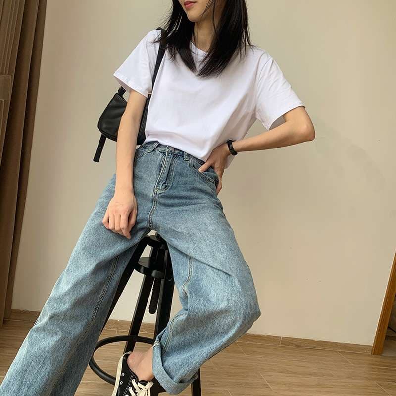 ベーシック定番クルーネック半袖シャツ シンプルファッション