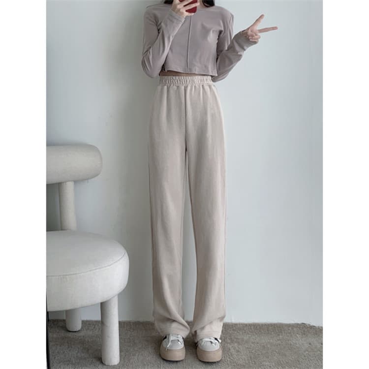 シンプルファッションパンツ シンプル ワイドレッグ ハイウエスト パンツ