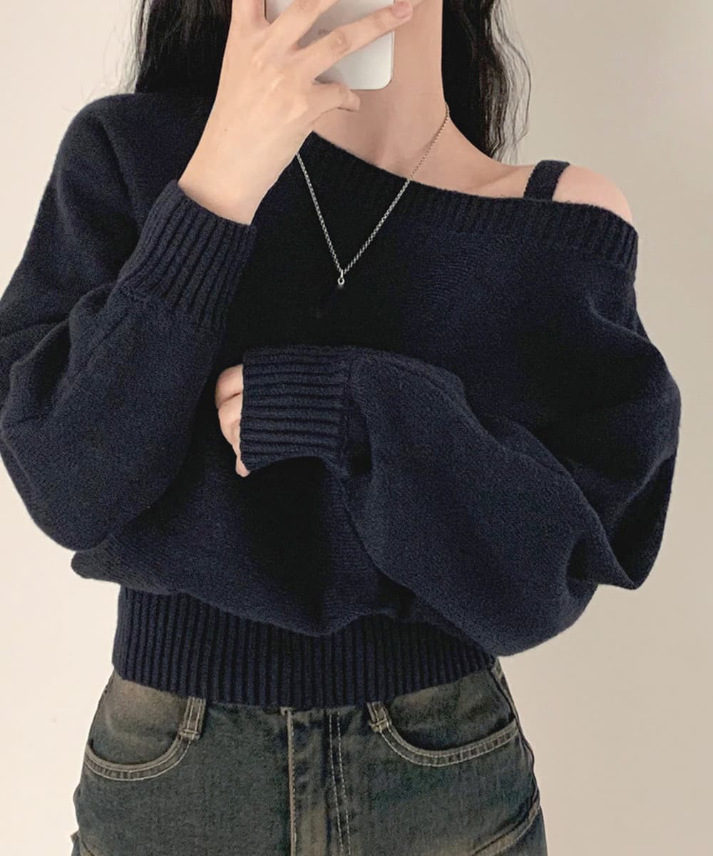 シンプルファッションニット ワンショルダートップス