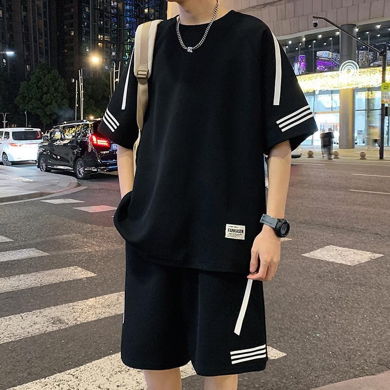 シンプルファッション ラインデザインセットアップ上下セット