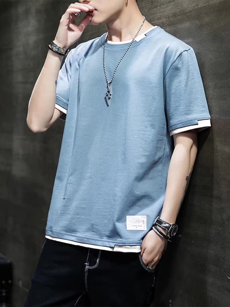 シンプルファッション レイヤード風シンプル半袖Tシャツ