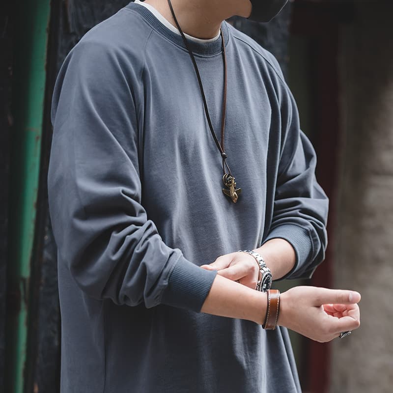 厚手クルーネックロングTシャツ シンプルファッション