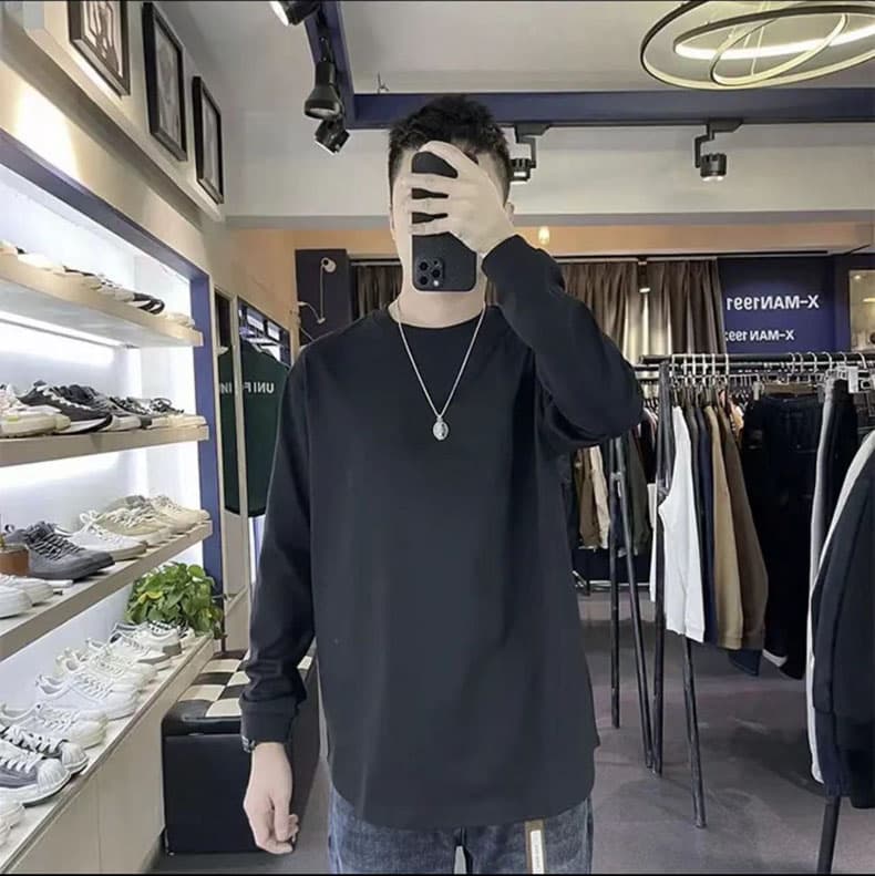 クルーネックロングTシャツ シンプルファッション