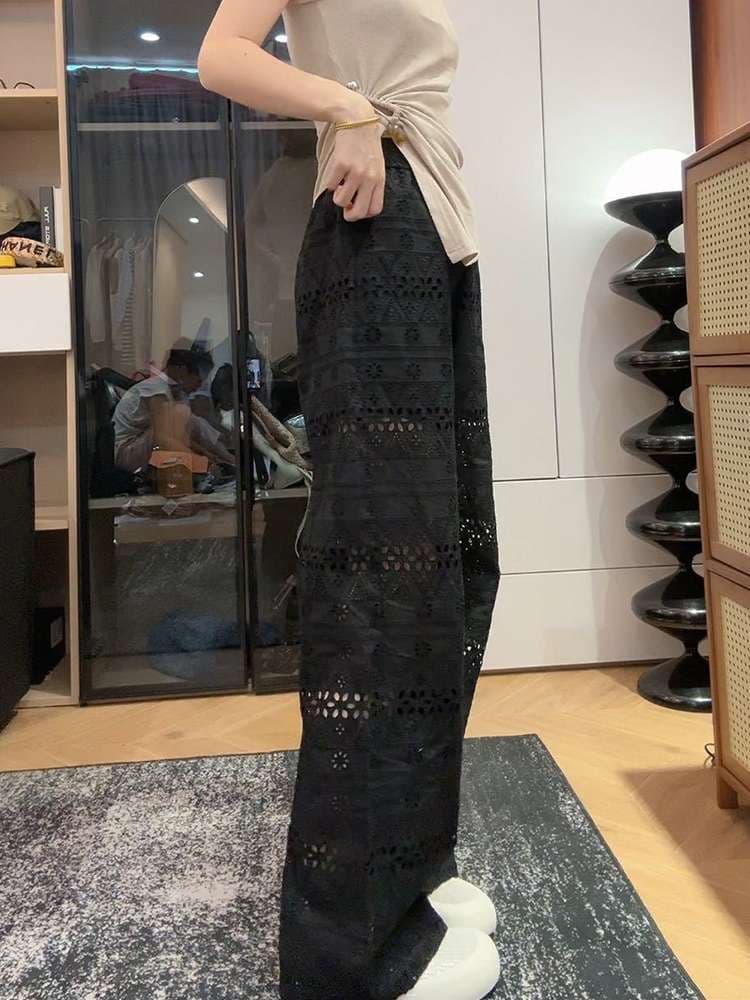 シースルー レース ワイドパンツ シンプルファッション