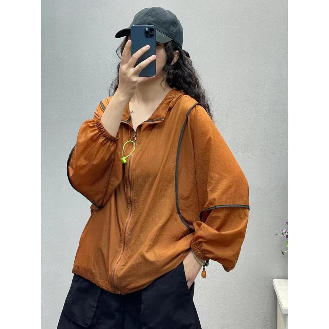 シンプルファッション ゆったりフードつき薄手パーカー