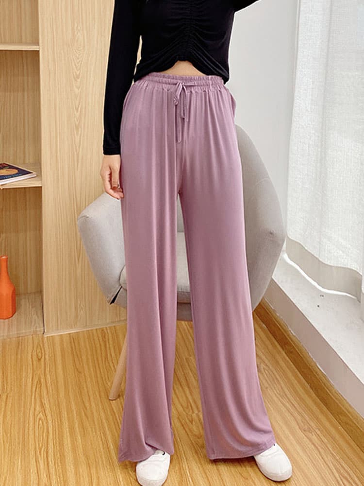 シンプルファッション モダールワイドパンツ 涼感素材ルームウェア