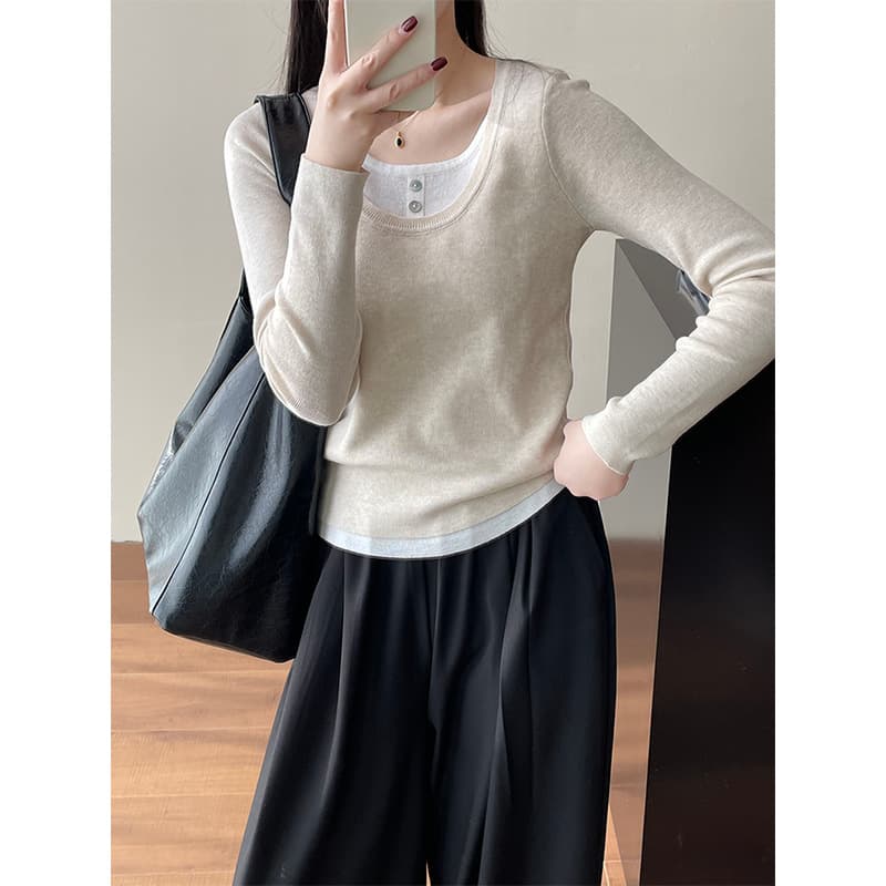 レイヤード風レディースニット シンプルファッション