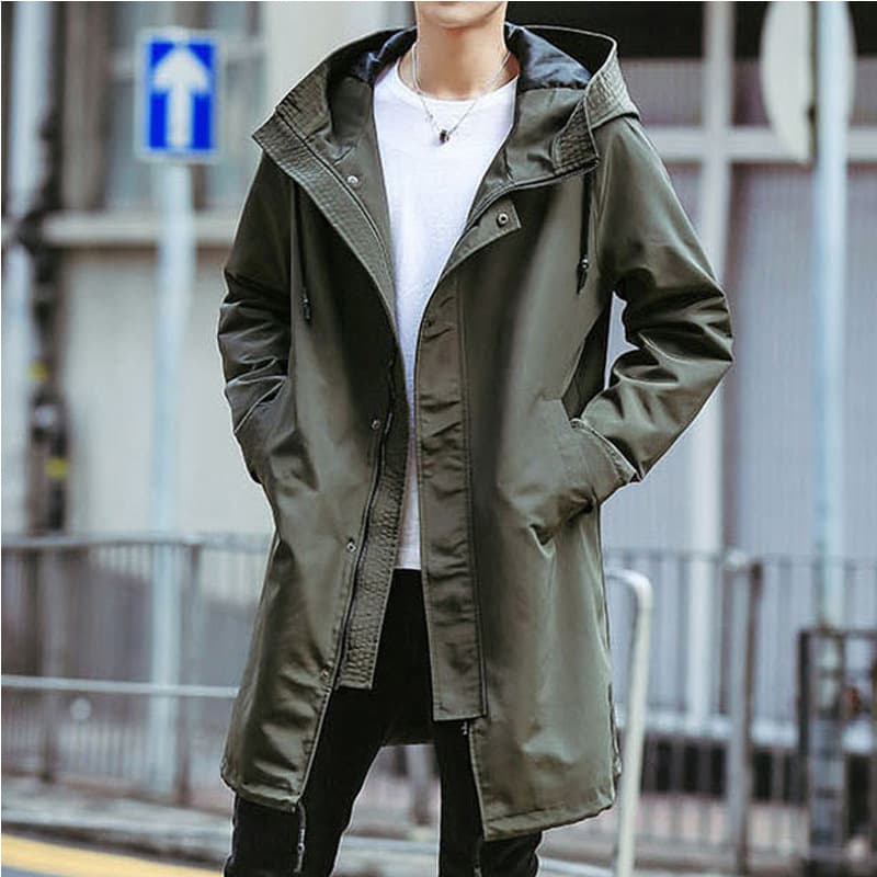 シンプルスタイル フード付きロングコート シンプルファッション