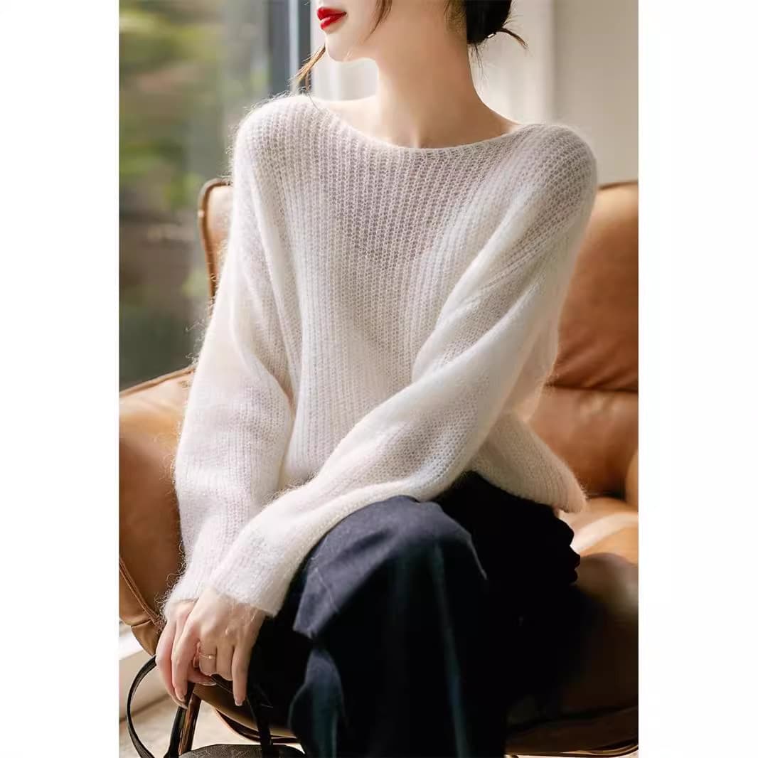 上質モヘア混ふんわりニット シンプルファッション