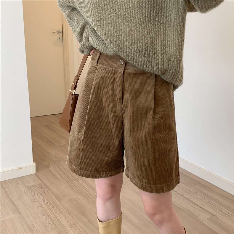 コーデュロイロングショートパンツ シンプルファッション