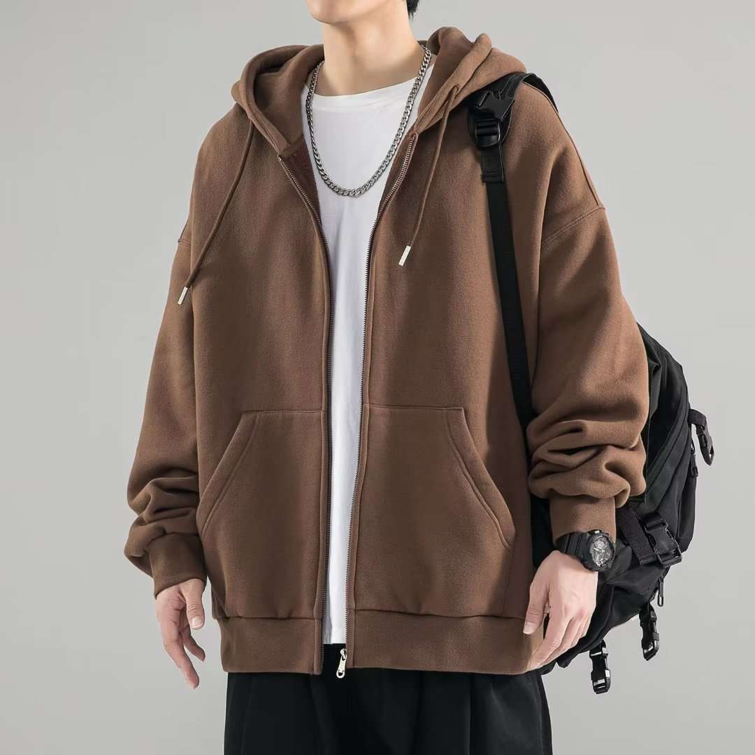 無地ジップパーカー シンプルファッション