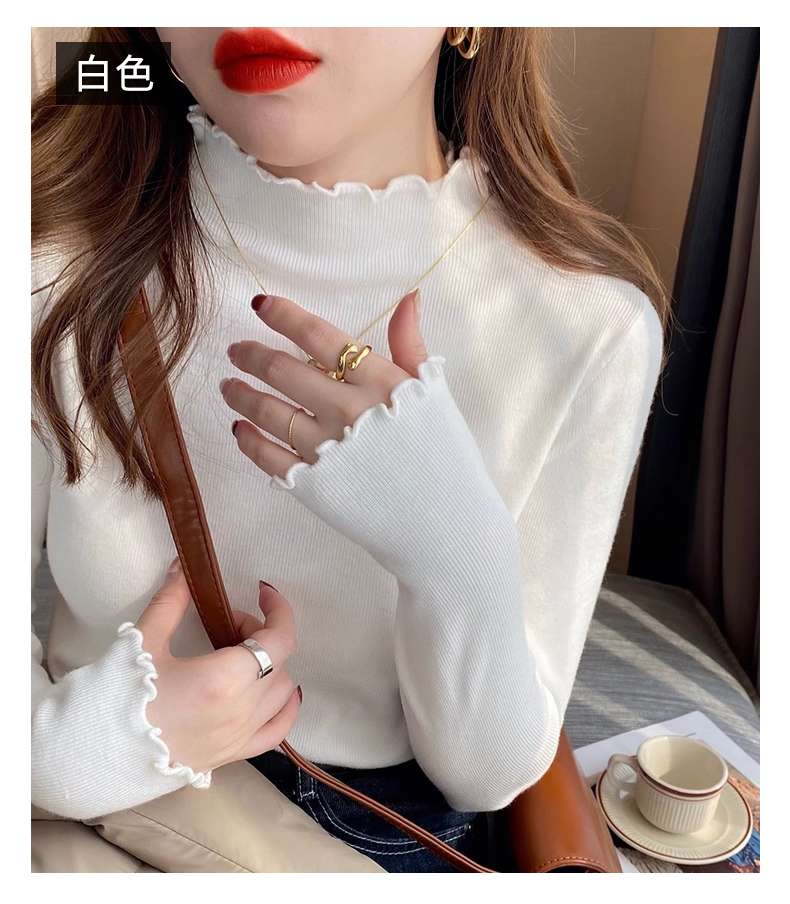 フリルネックニット シンプルファッション