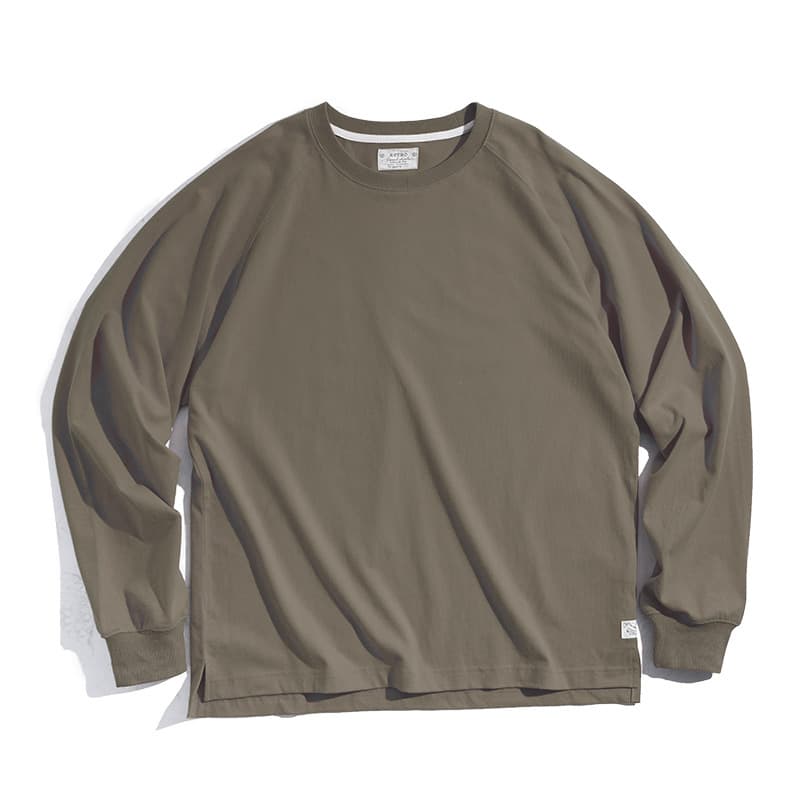厚手クルーネックロングTシャツ シンプルファッション