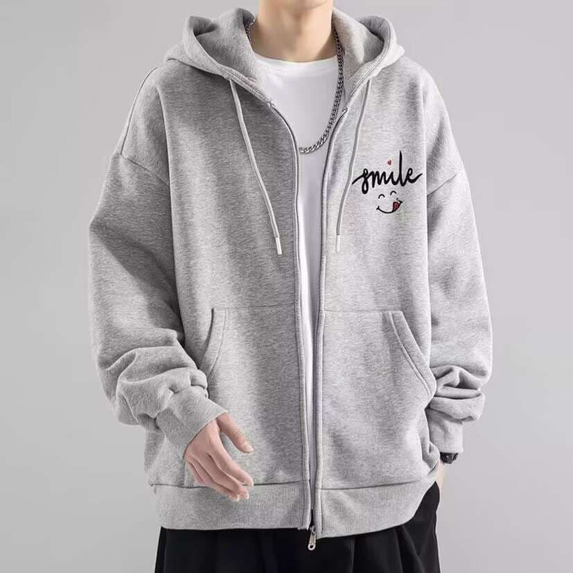 ゆったりストリート系ジップアップパーカー シンプルファッション