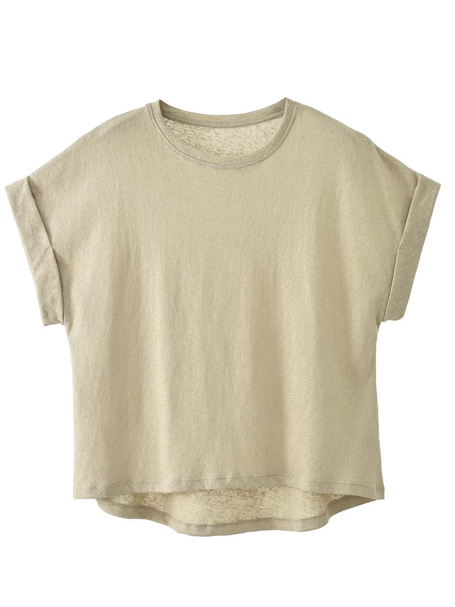 シンプルファッション 麻混素材ドルマン袖リラックスフィットTシャツ