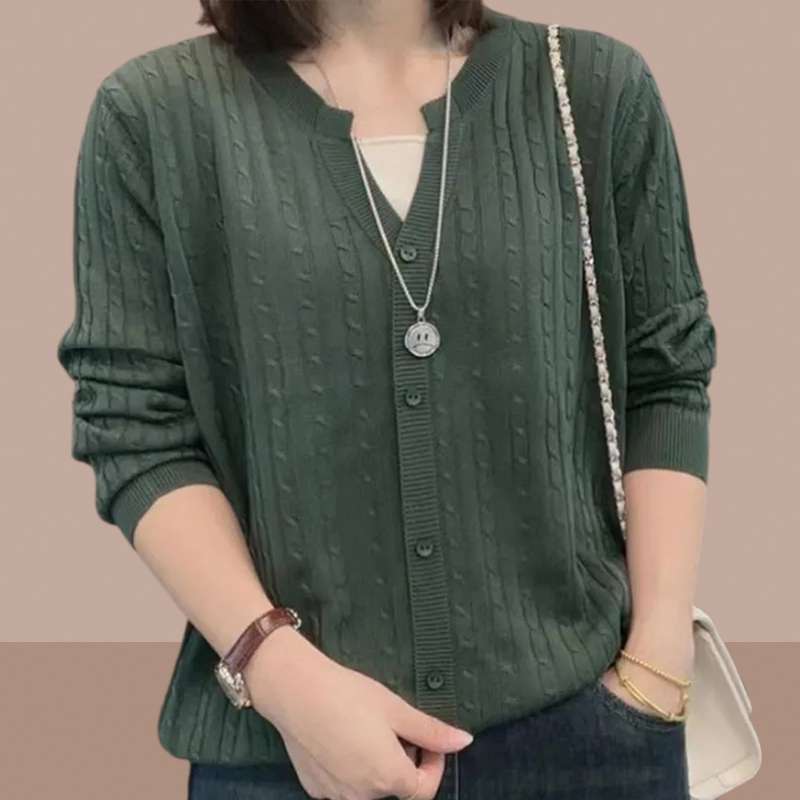 ケーブル編みカーディガン シンプルファッション