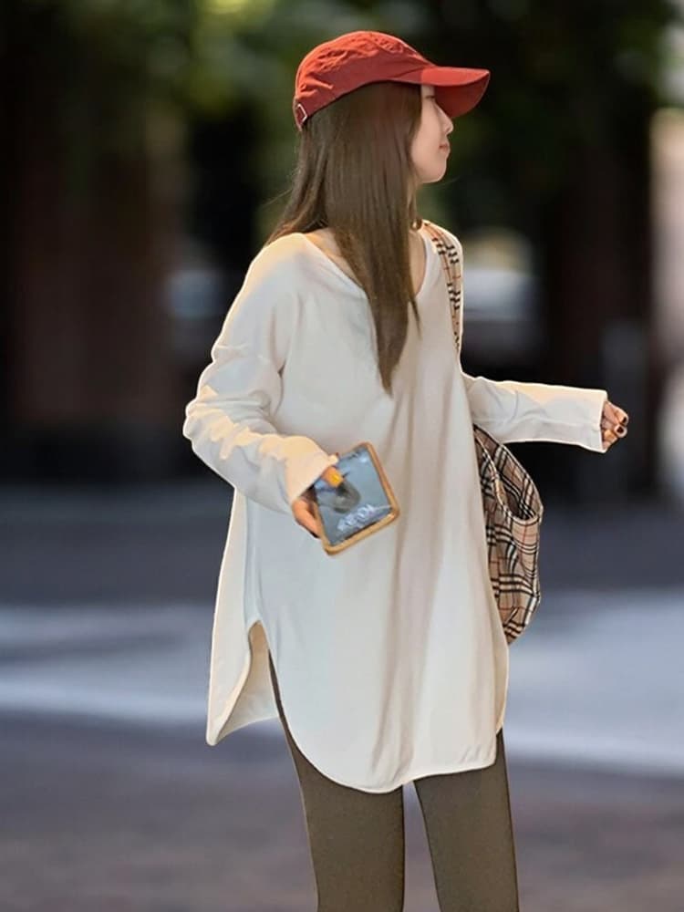 リラックスチュニックワンピース シンプルファッション