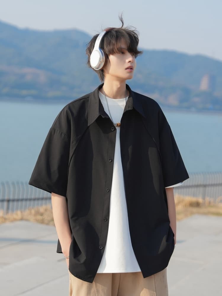 シンプルファッション ゆったり快適半袖シャツ