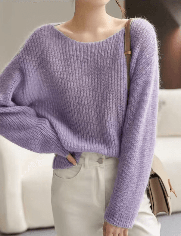 上質モヘア混ふんわりニット シンプルファッション