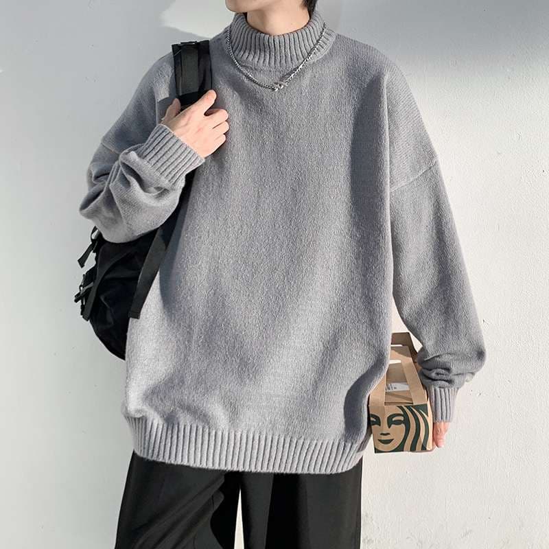 ミニマルオーバーサイズタートルニット シンプルファッション