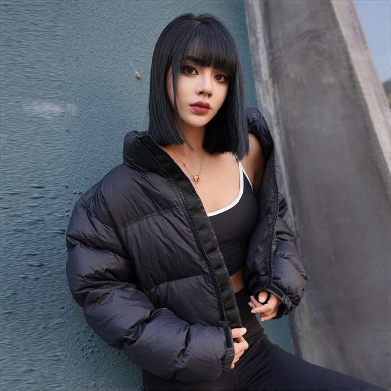 都会的シルエットのショート丈中綿ジャケット シンプルファッション