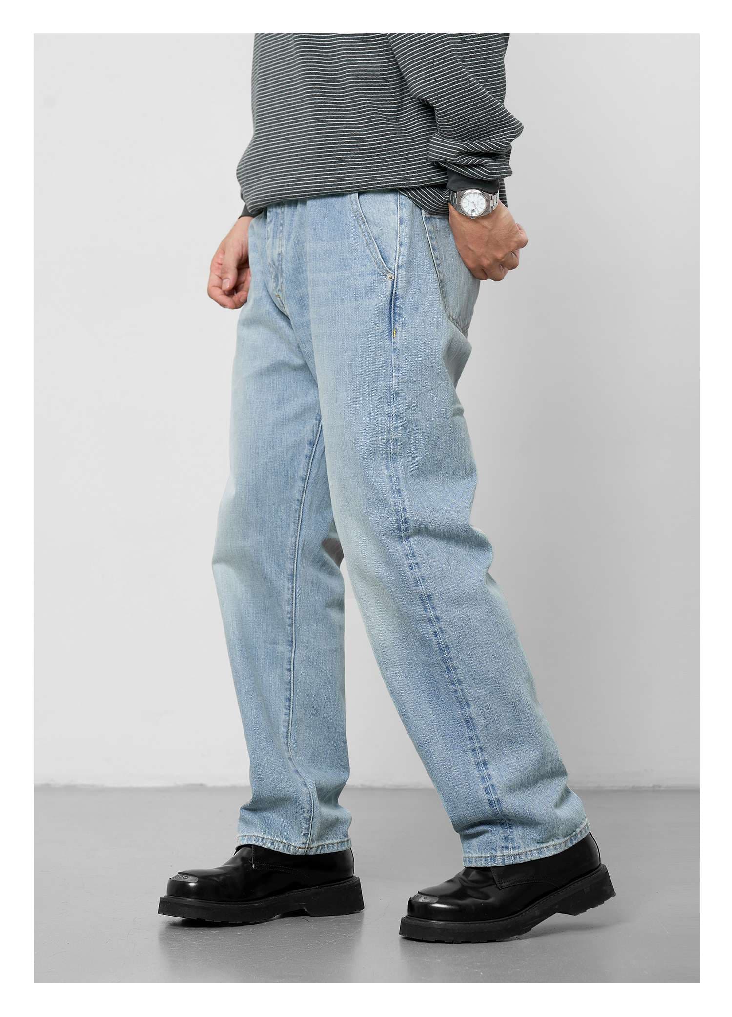 リラックスストレートデニムパンツ シンプルファッション