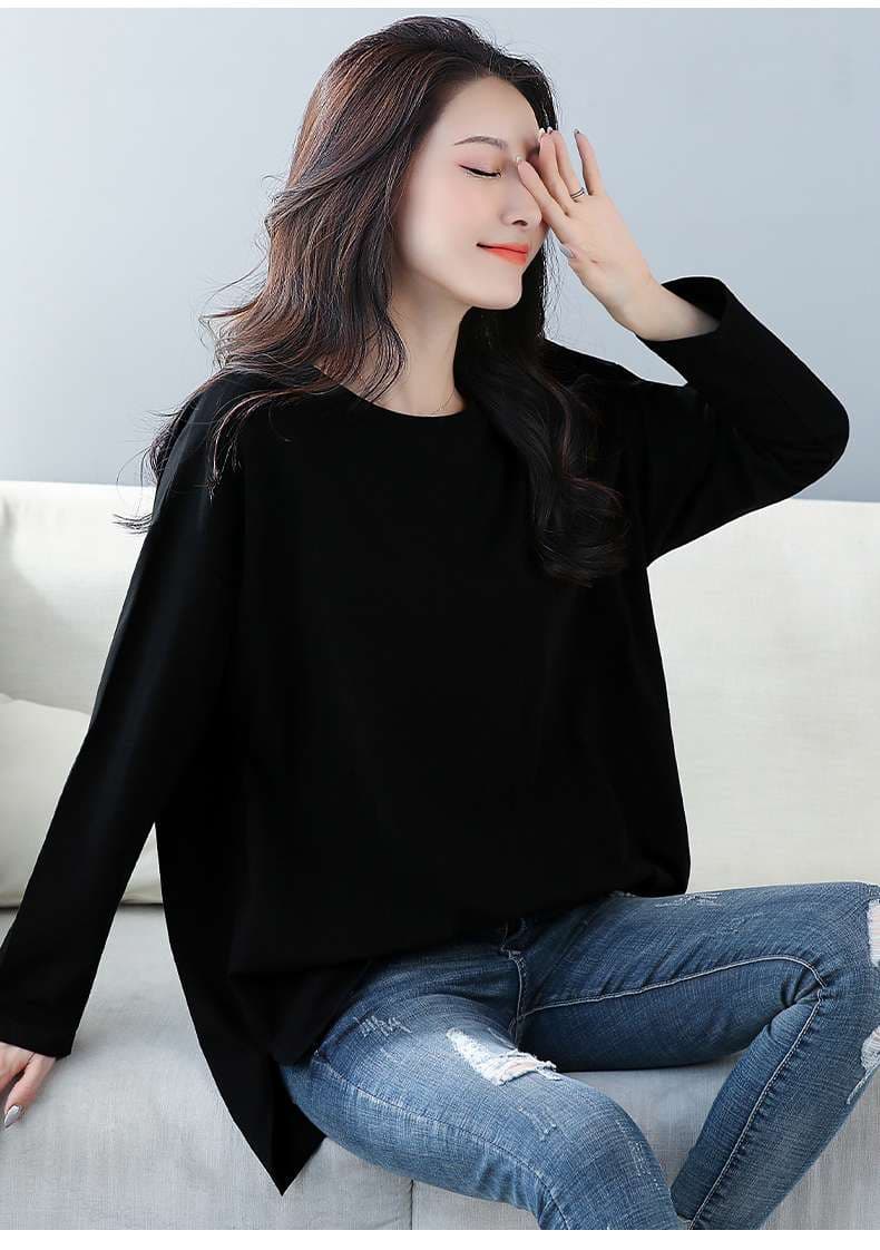 シンプルシルエット ゆったりロングTシャツ シンプルファッション