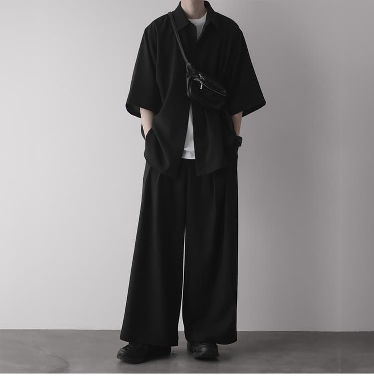 ゆったりシルエット 五分袖シャツ シンプルファッション