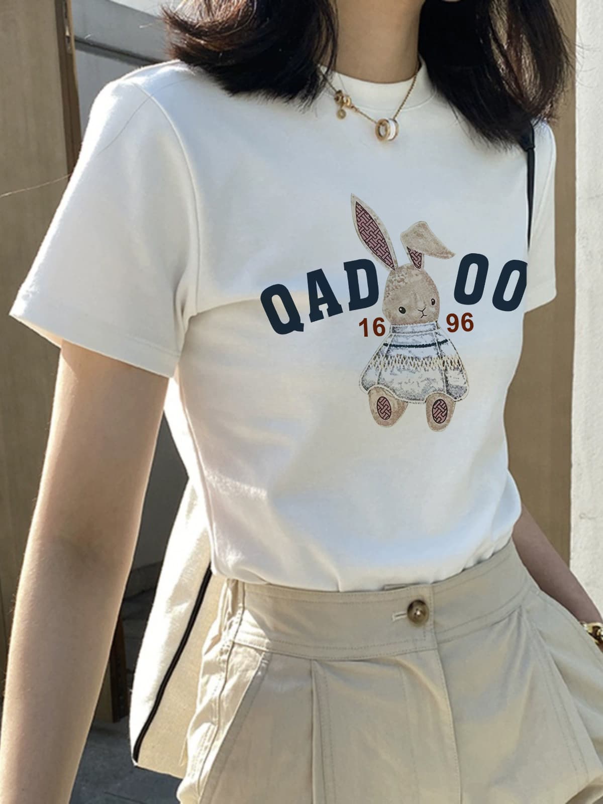 シンプルファッション ベーシック丸首半袖綿素材Tシャツ