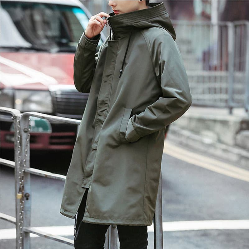 シンプルスタイル フード付きロングコート シンプルファッション