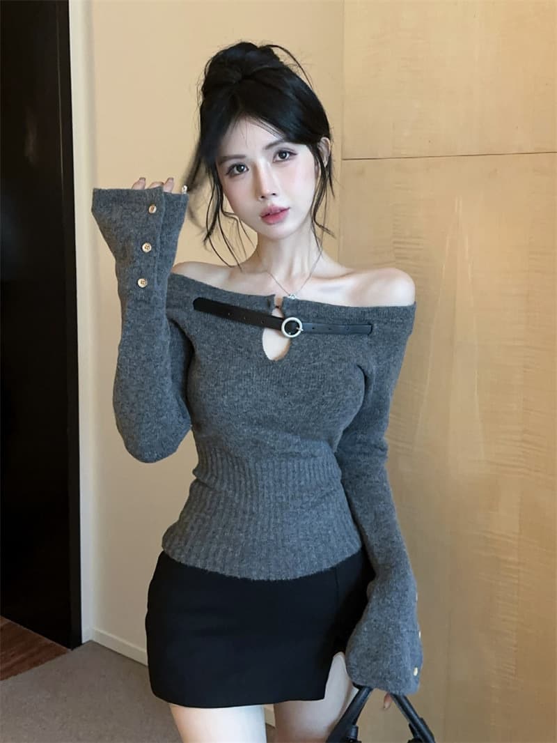 クロスデザイン オフショルニット シンプルファッション