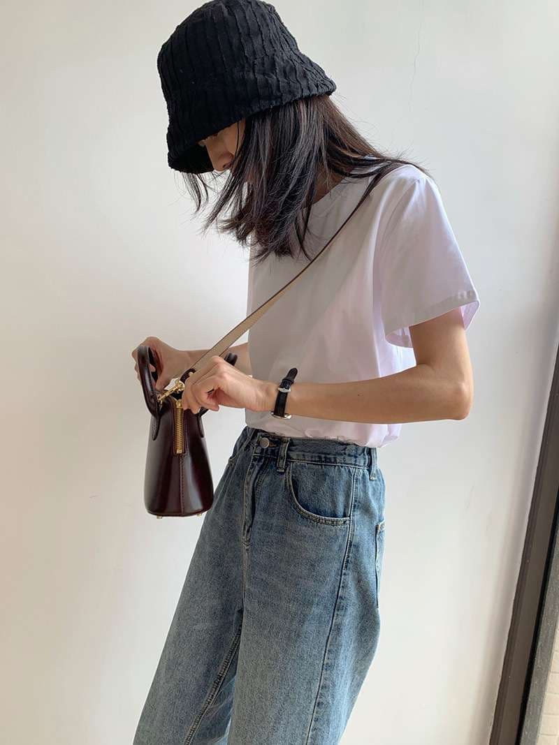 ベーシック定番クルーネック半袖シャツ シンプルファッション