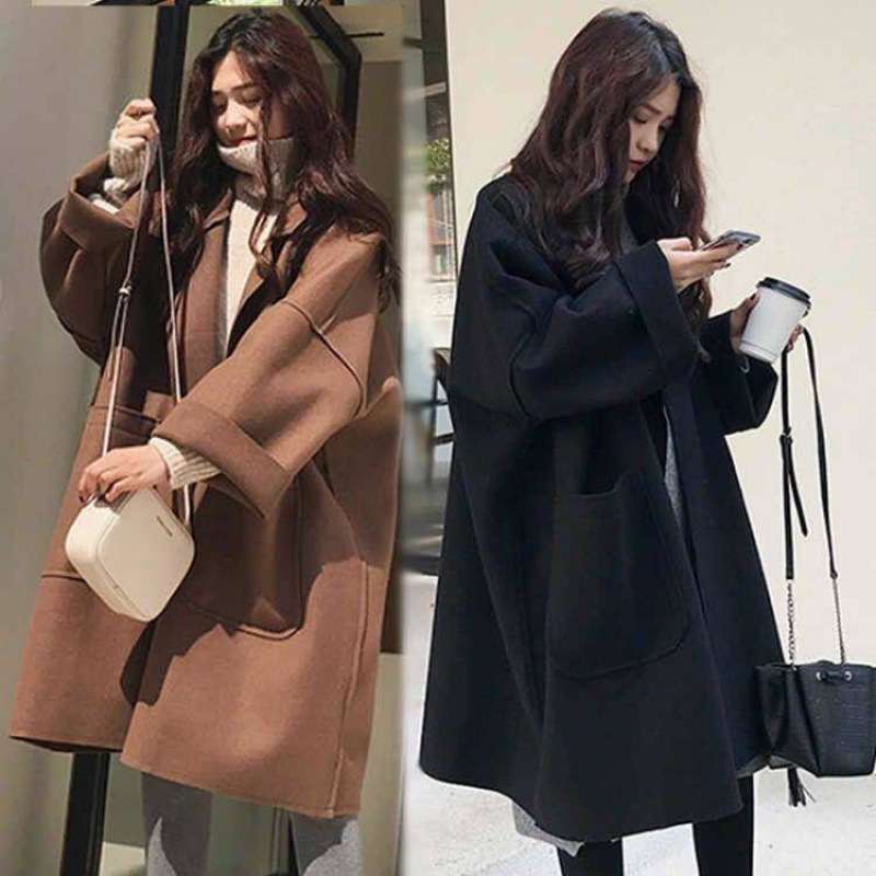 ボリューム袖ロングコート シンプルファッション