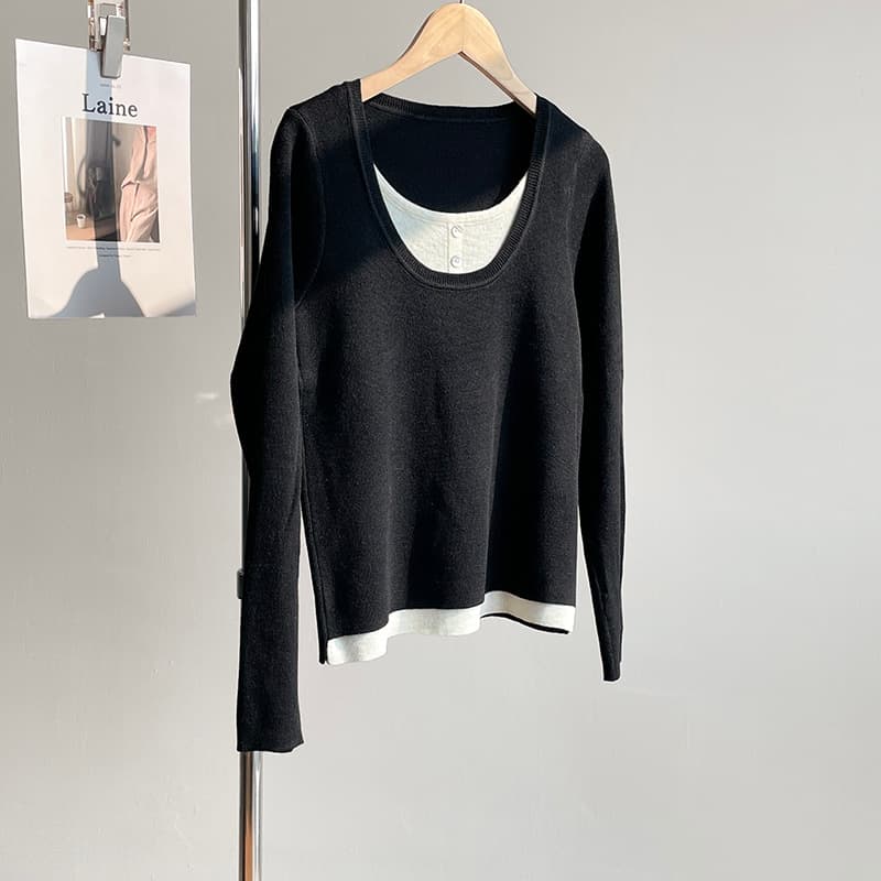レイヤード風レディースニット シンプルファッション