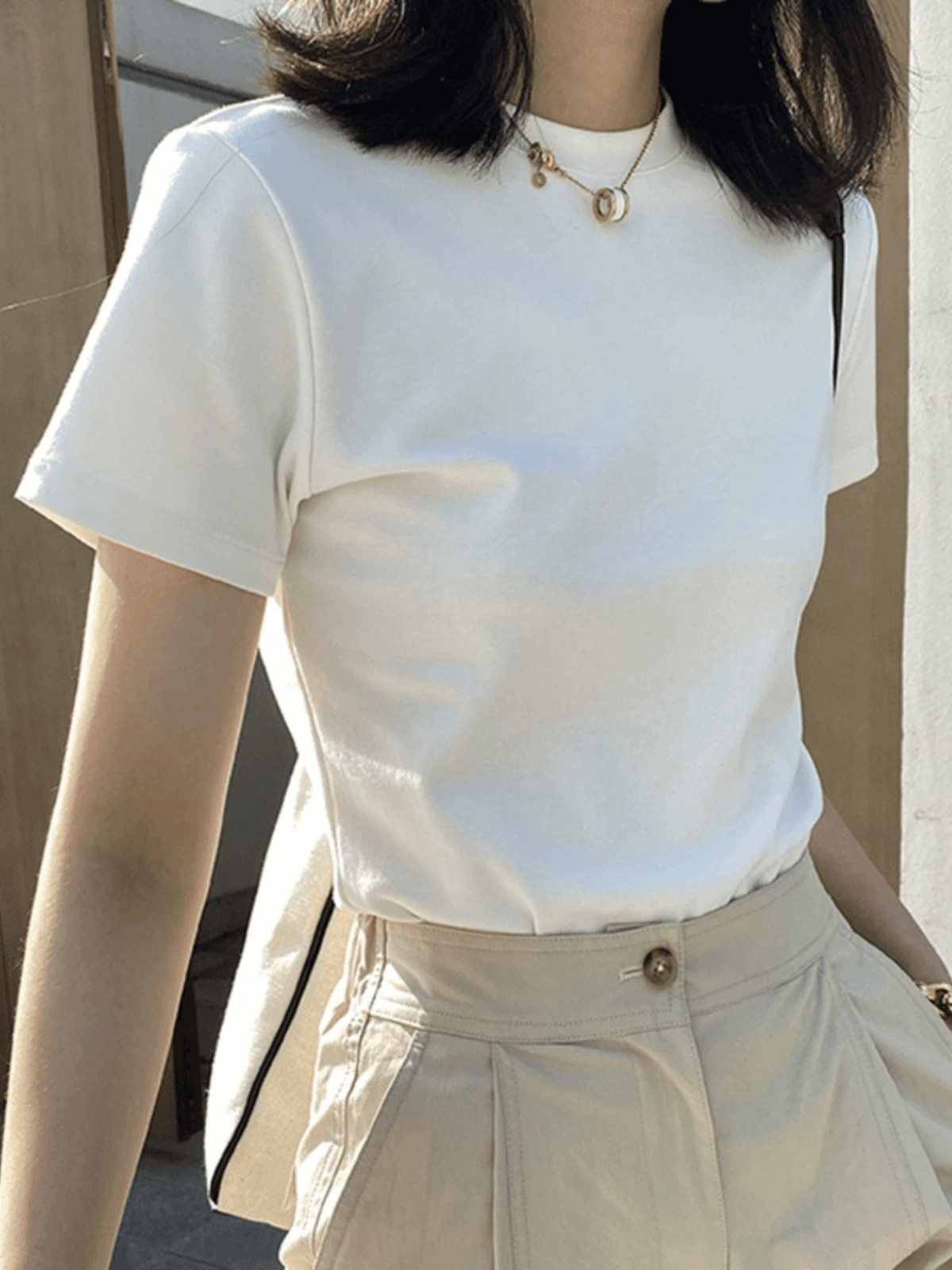シンプルファッション ベーシック丸首半袖綿素材Tシャツ