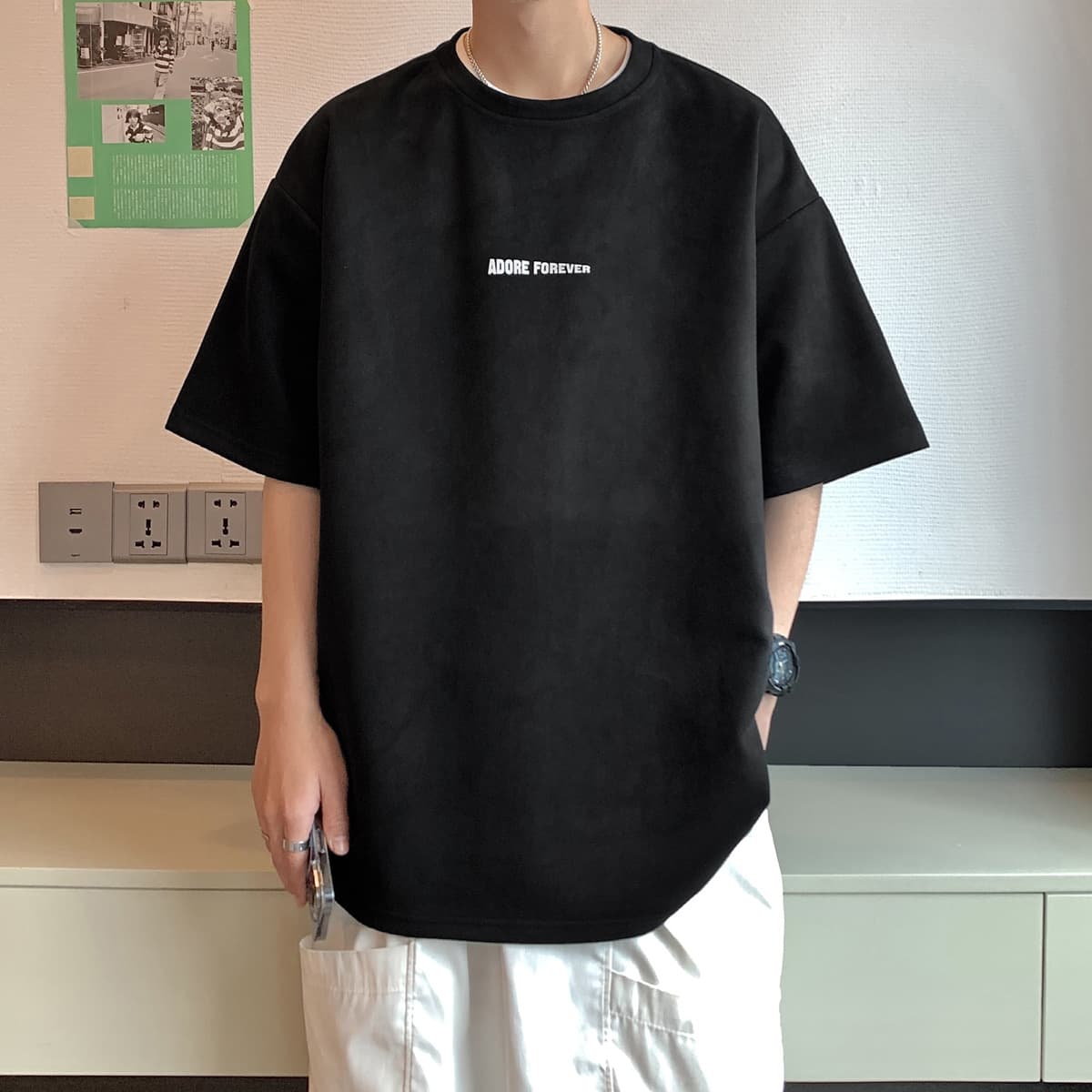 シンプルファッション ヘビーウェイト ゆったり シンプル半袖Tシャツ